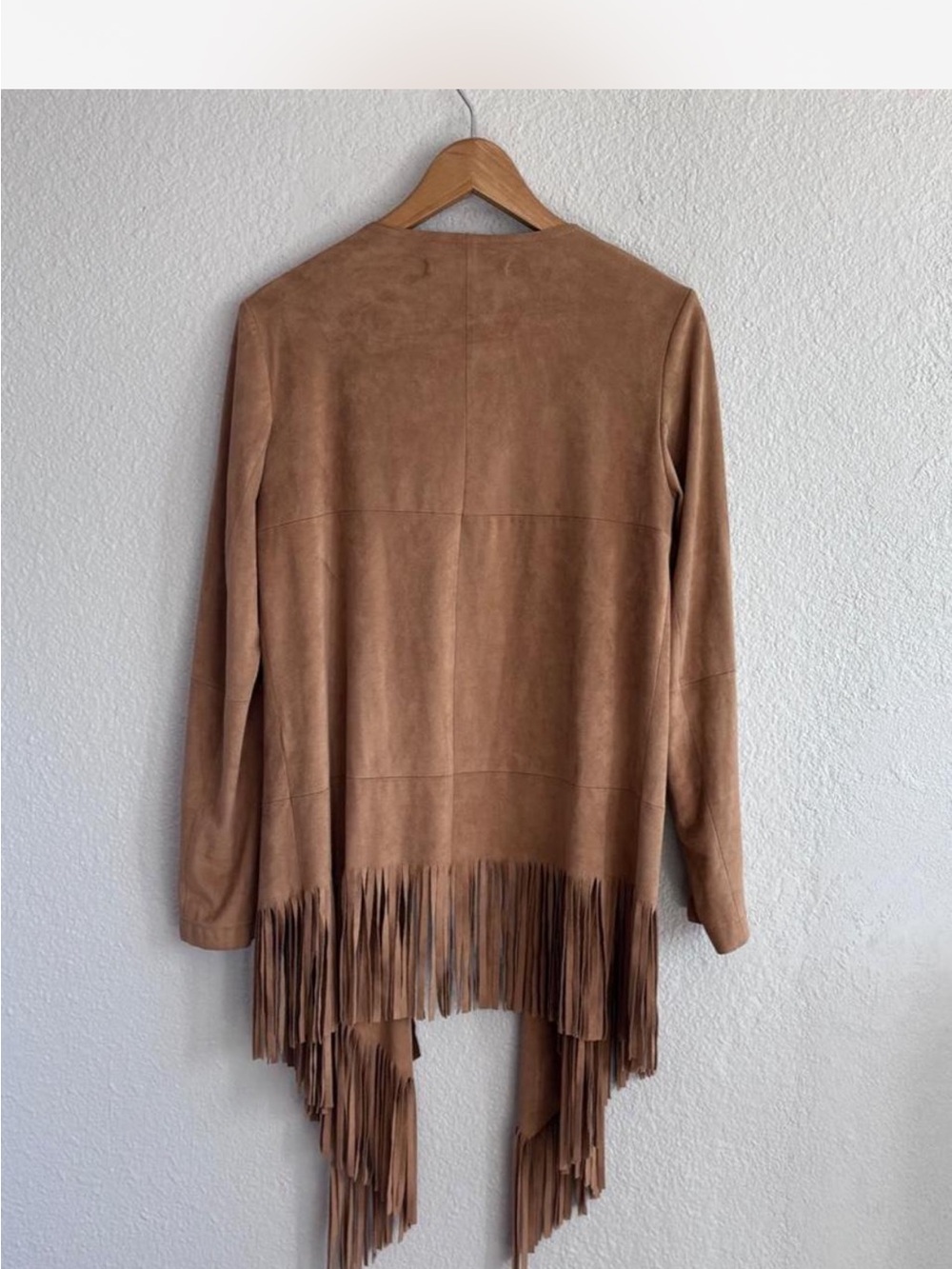 Zara Tan Faux Suede Fringe Jacket Boho Waterfall Cardigan Coat Medium - Picture 4 of 8